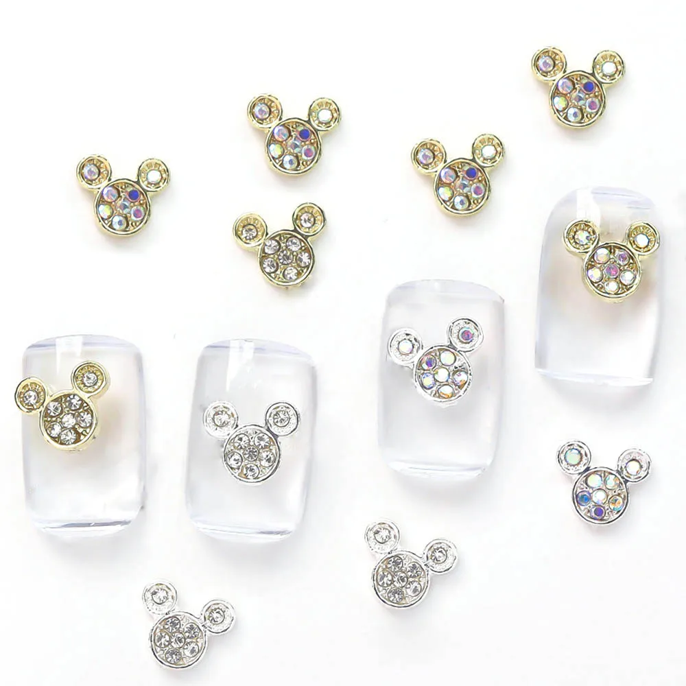 

10Pcs/lot 3D Alloy Mouse Head Nail Art Charms 2024 New AB Color Dazzling Diamond Ring Christmas Bow Tie Nail Parts Decoration