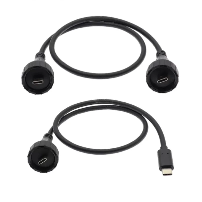 d type usb c type c waterproof cable screw panel chassis mount usb c type c male connector waterproof extender coupler cable