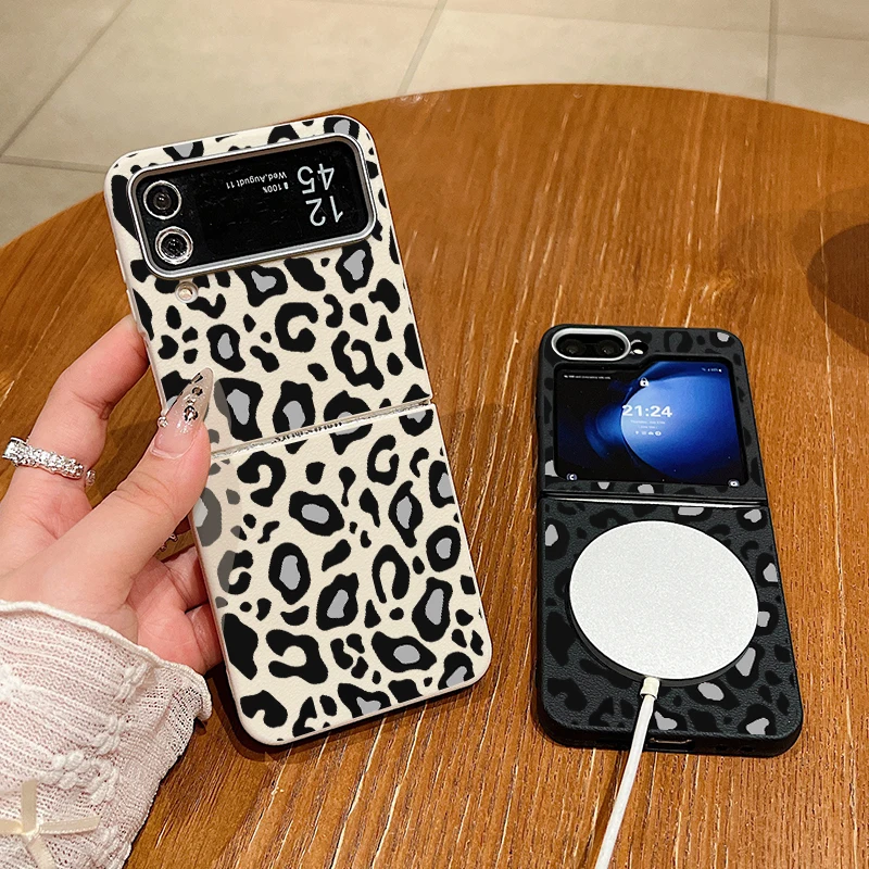 Leopard Print Fall Für Samsung Galaxy Z Flip 6 Flip 5 Flip 4 Magnetische Für Magsafe Silikon Klapp Abdeckung Für Samsung Z Flip 6 5 4 3