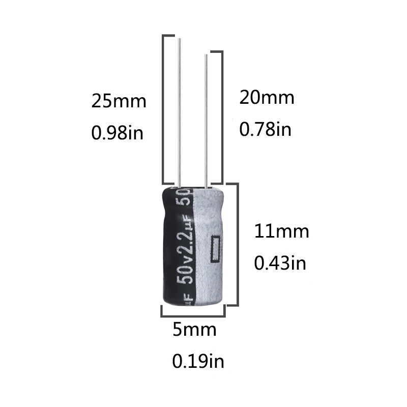 2.2uF 50V 5x11mm Electrolytic Capacitor 2.2 UF MFD 50 Volt 0.2x0.43in Aluminum Capacitors (Pack of 10)