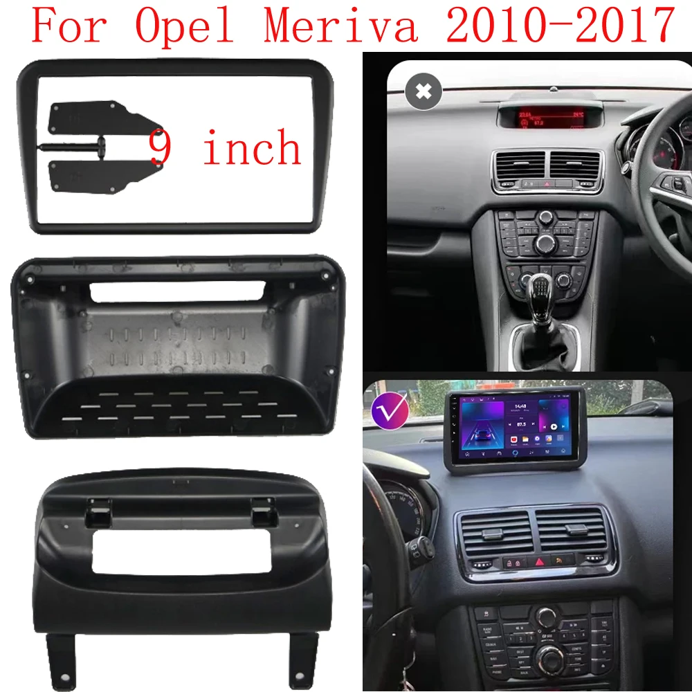 Car Radio Fascias Frame For OPEL MERIVA 2010-2017 9 inch 2DIN Stereo Panel Wiring Harness Power Cable Adapter Canbus Decoder