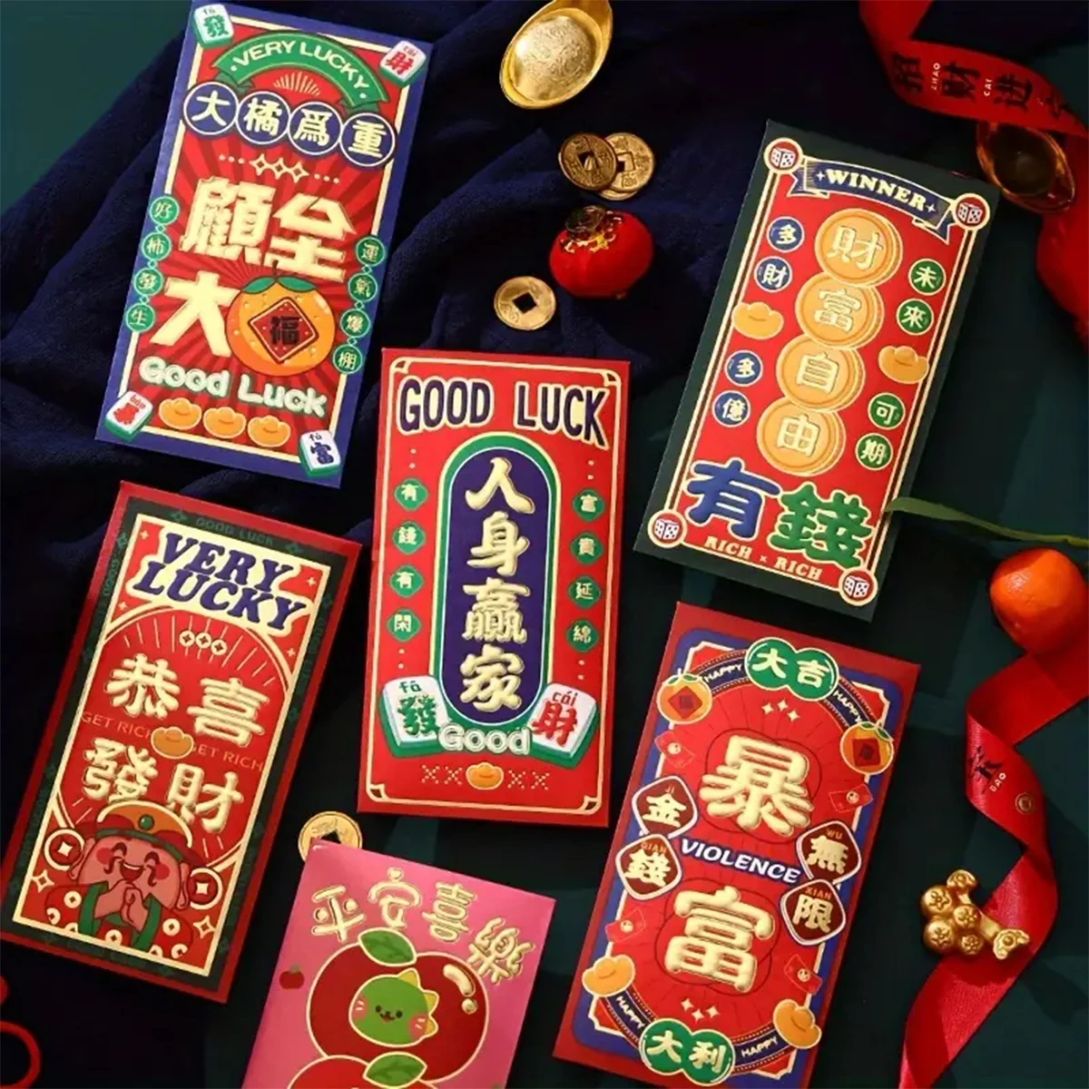 Enveloppes rouges de l'année du dragon, cadeaux du Nouvel An chinois, poche d'argent porte-bonheur, mignon, festival du printemps, 2024, 6 pièces