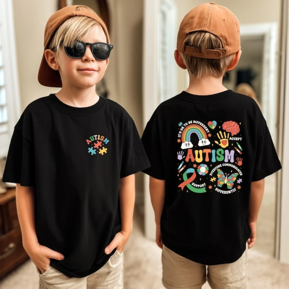 Autism Awareness Kids Tee Everyone Communicates Differently Tee Neurodiversity Support Children Shirt Boys and Girls Cotton Tops