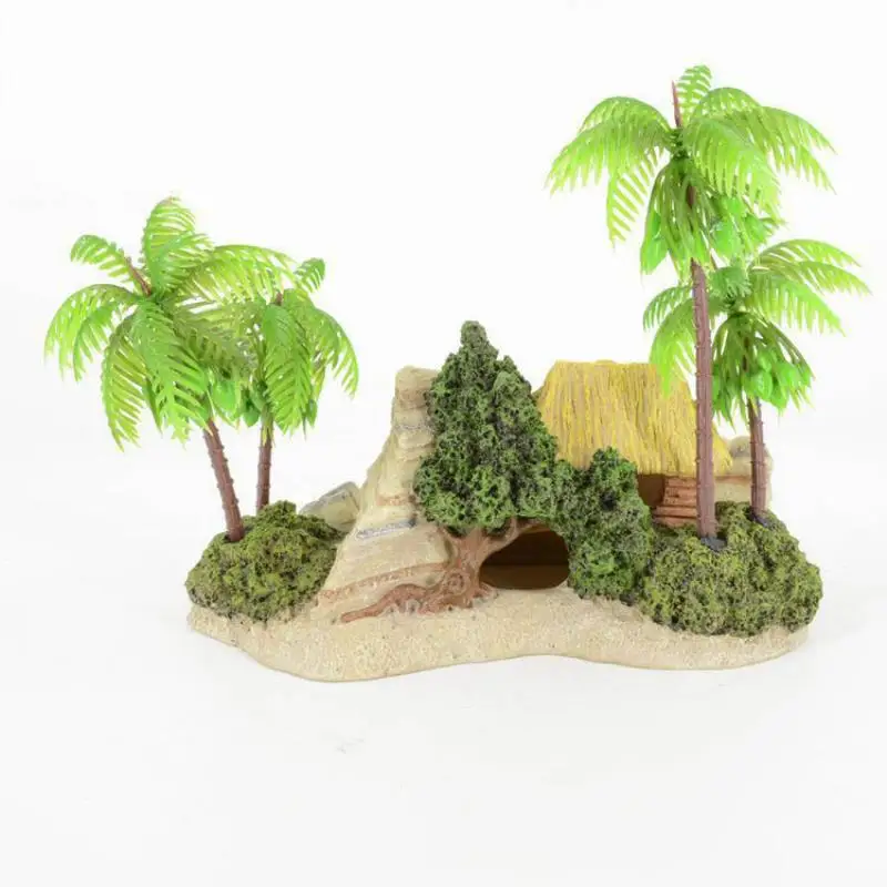 1pc Custom beach creative aquarium Landscaping Decoration coconut tree cabin coconut tree cabin boats