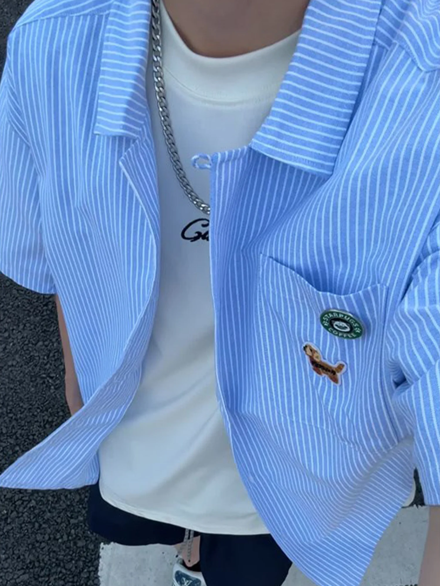 

Летняя тонкая свободная рубашка в полоску для мужчин, молодежная, в студенческом стиле, свободного кроя, дышащая