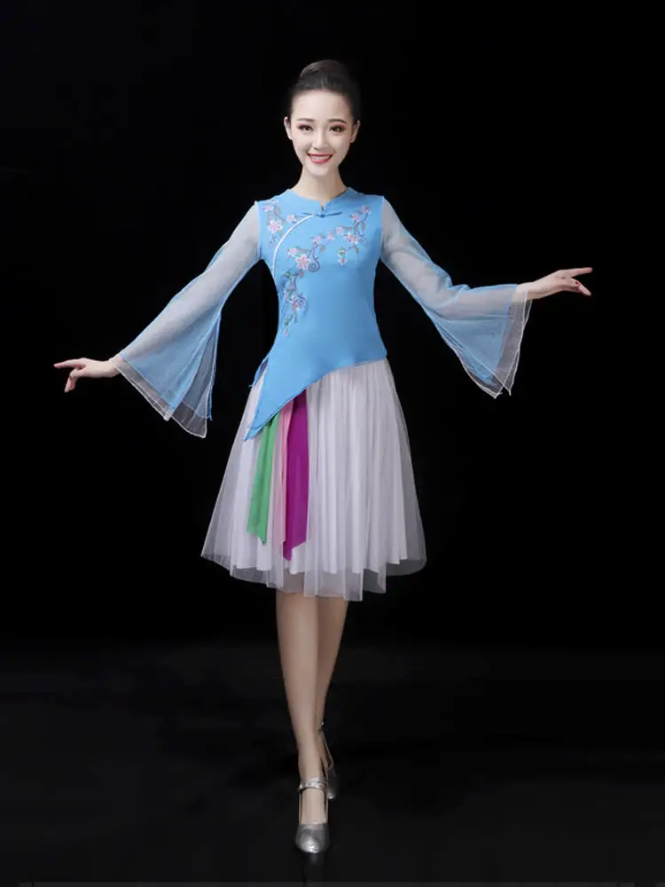 Tenue de danse classique pour femmes, ensemble de costumes de spectacle de danse carrée nationale, vêtements de danse traditionnels Eth, été 2023