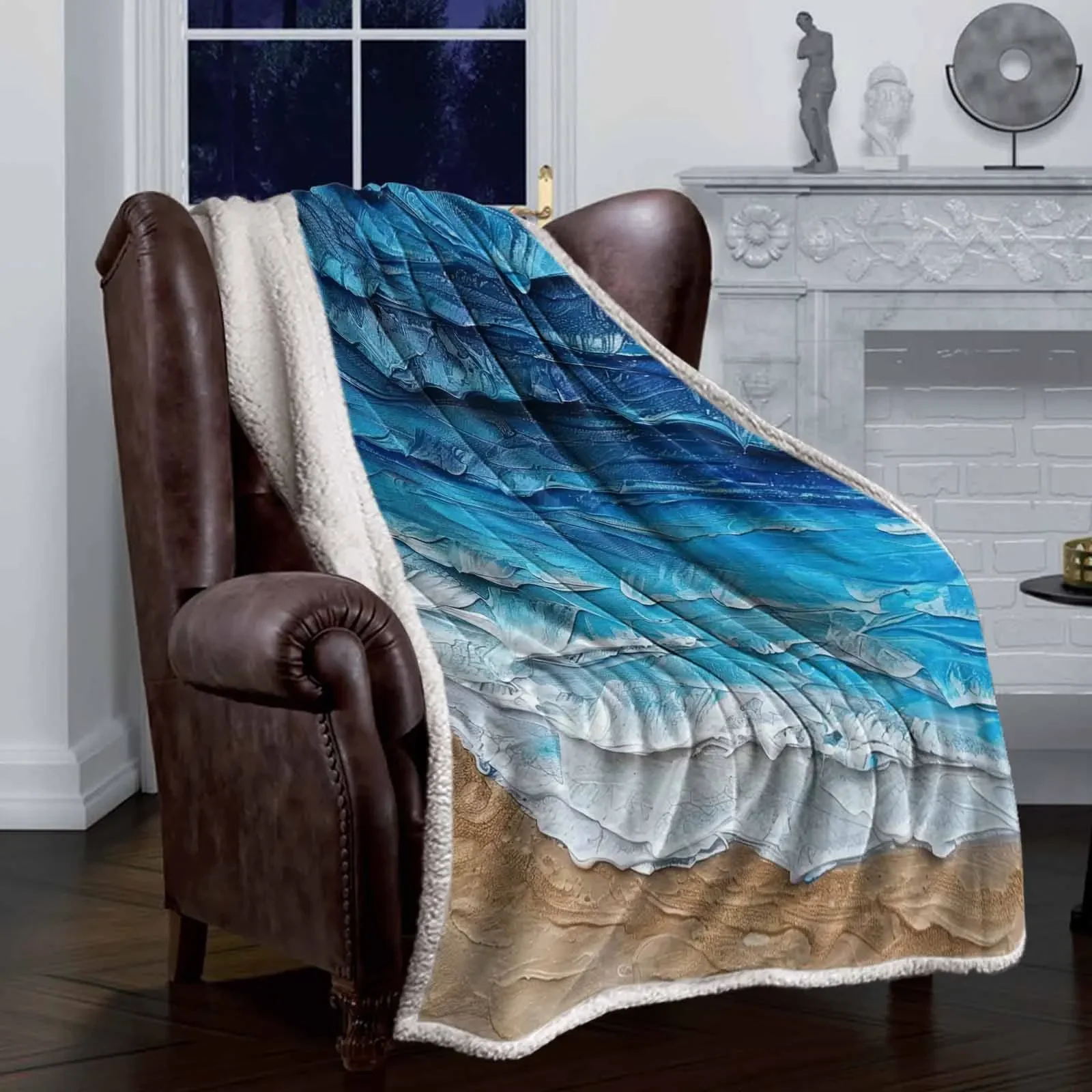 

Ocean Waves Beach style double-layer thick winter blanket,soft and warm sheep wool crystal wool blanket,plush bed sheet