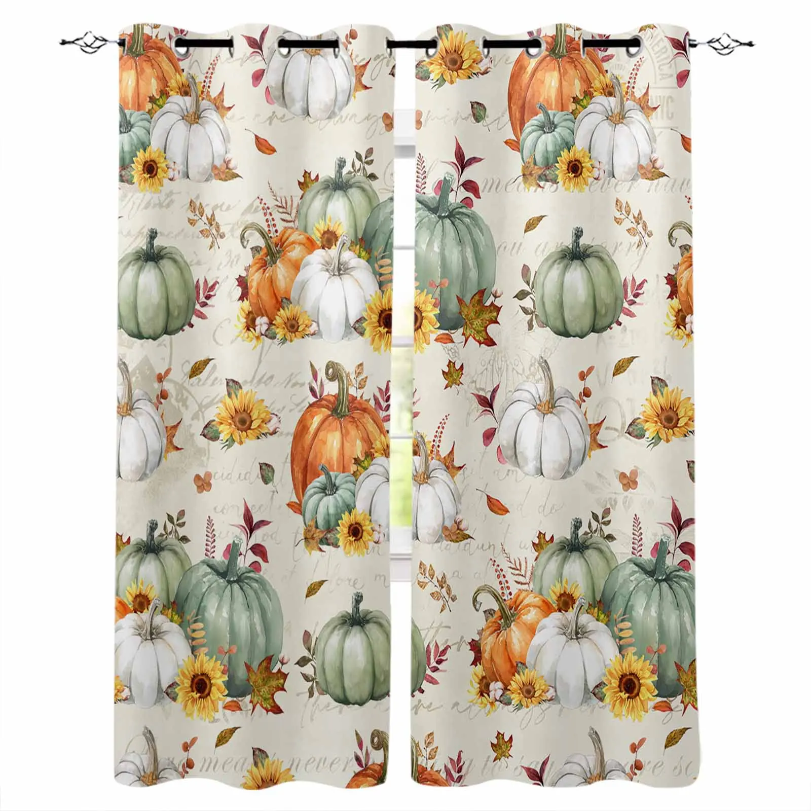 Thanksgiving Autumn Leaves Sunflower Pumpkin Curtains For Living Room Kids Bedroom Window Curtain Hall Drape Long Cortinas