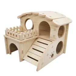 367A Hamster Wooden House Two Layers Cage for Play Hut Habitat Small Pets Hideout Toy for Dwarf Chinchilla Rat Hamster Hedgeh