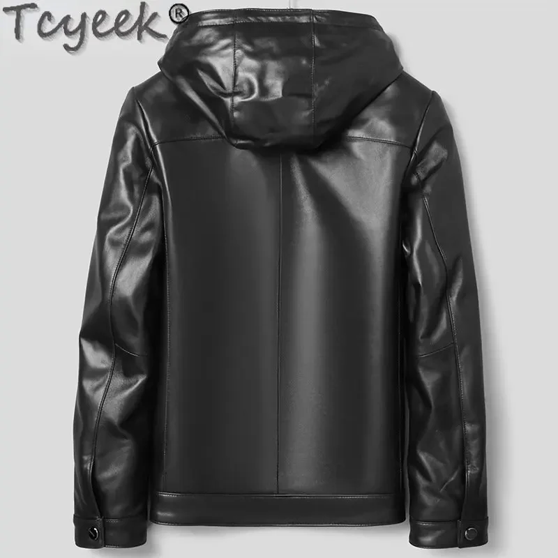 Motocycle Tcyeek Genuine Jacket Men Hooded Korean Male Leather Jackets Spring Fall Short Sheepskin Coat for Man Clothes