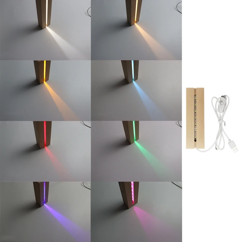 7 LED ضوء الألوان خشبية مستطيل عرض موقف ضوء الليل قاعدة الراتنج الفن الحرفية الركيزة الزخرفية للمنزل مخزن الديكور