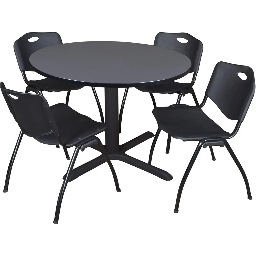 

48" Round Breakroom Table- Grey & 4 'M' Stack Chairs