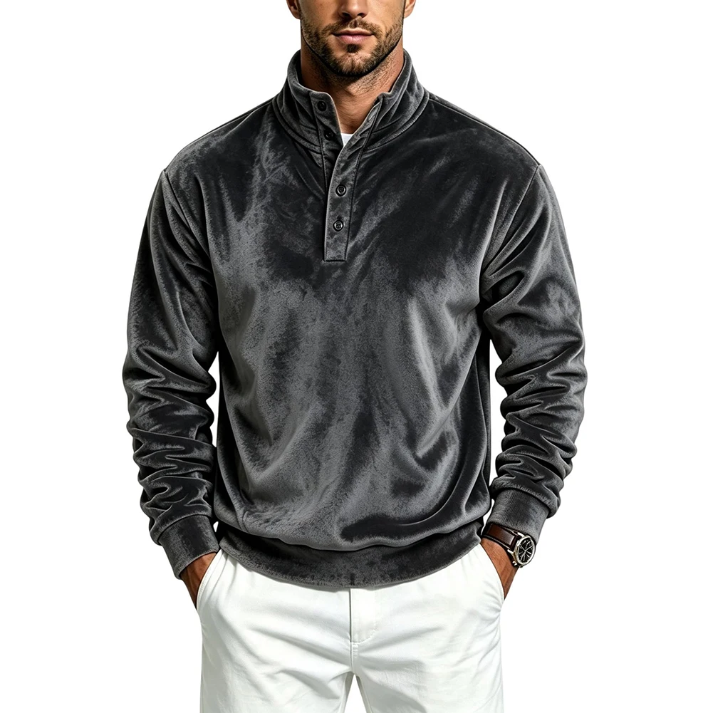 Men's Casual Stand Collar Pullover Featuring Double-Layer Fleece Long Sleeve Design and Regular Seasonal Layering Needs