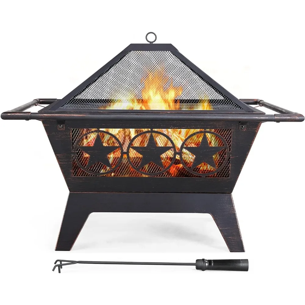 

Fire Pit 32in for Outside Outdoor Fireplace Large Square Wood Burning Fire Pit Heavy Duty for Patio BBQ Camp