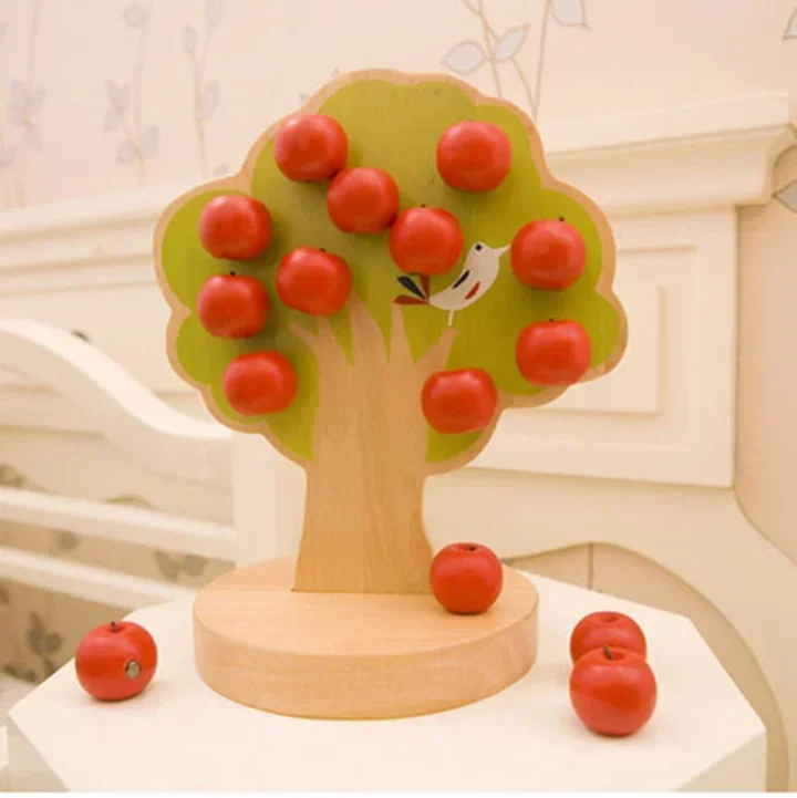 DIY Wood Magnetic apple tree blocks Wooden fancy early education toys learn&Grow mathematics best gift