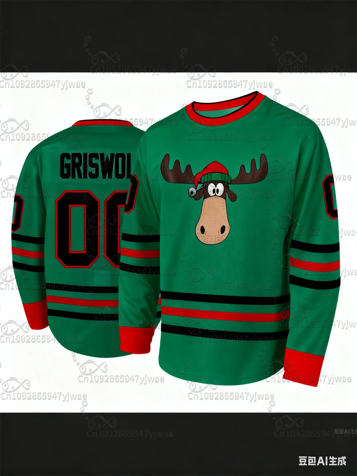 Hockey Jersey met kerstthema Cartoon Moose Number Print Feestelijk atletisch sportshirt Herfst dames T-shirt met lange mouwen