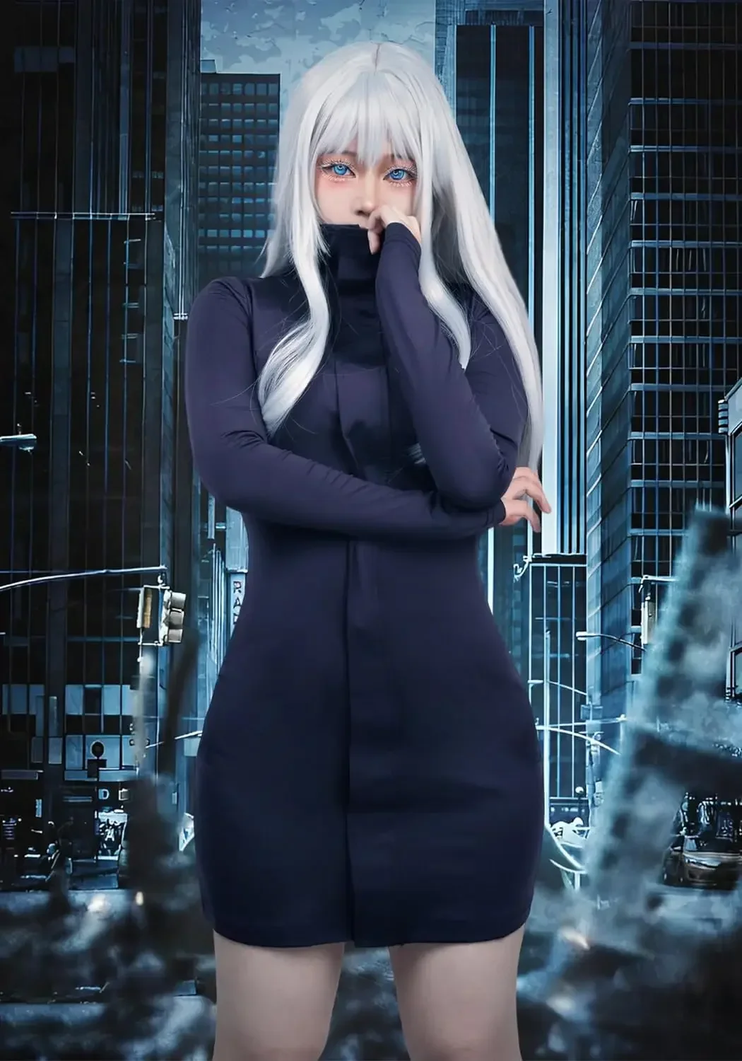 Satoru Frauen Cosplay Perücke Anime Lange Gerade Splitter Weiß JJK Kostüm Zubehör Silber Weiß Perücken Party Kostüm