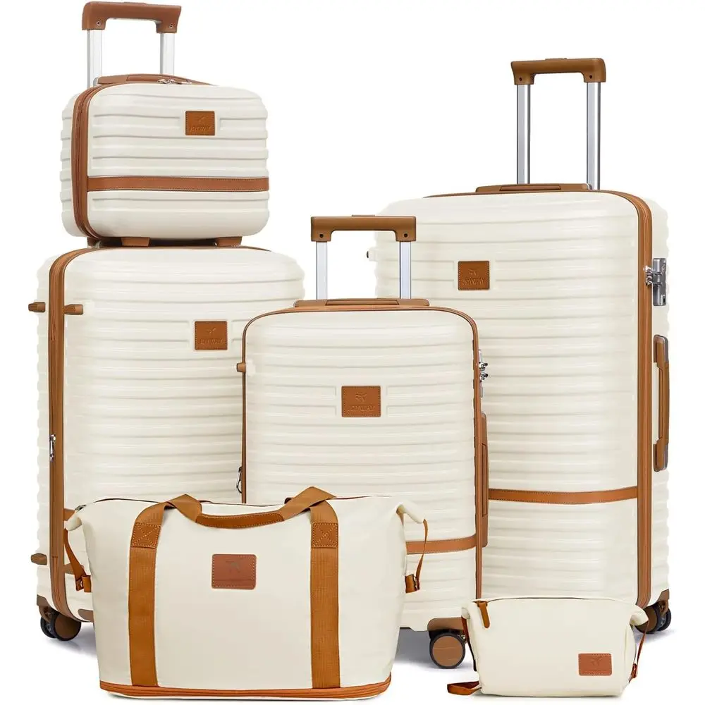 

Набор из 3 чемоданов-спиннеров с замком TSA - расширяемые жесткие чемоданы (13, 20, 24 дюйма) в белом и коричневом цветах
