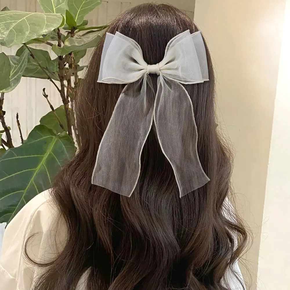 Sweet Chiffon Bow Hair Clips Girls Blue Satin Bowknot Hairpins Ribbon Large Bowknot Barrette Hairpin Grip Ponytail Clip Headwear