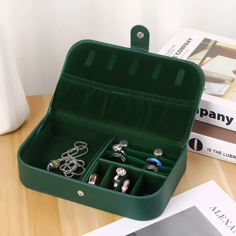

Green Jewelry Box Portable Jewelry Organizer Box Travel Jewelry Case Leather Earrings Necklace Ring Display Jewelry Storage Box