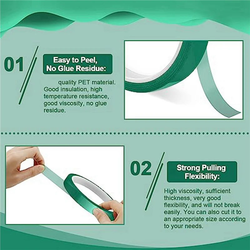 A02M-High Temperature Tape Heat Resistant Tape Heat Transfer Tape For Sublimation No Residue 10Mm X 33M 108Ft (Green-10 Roll)