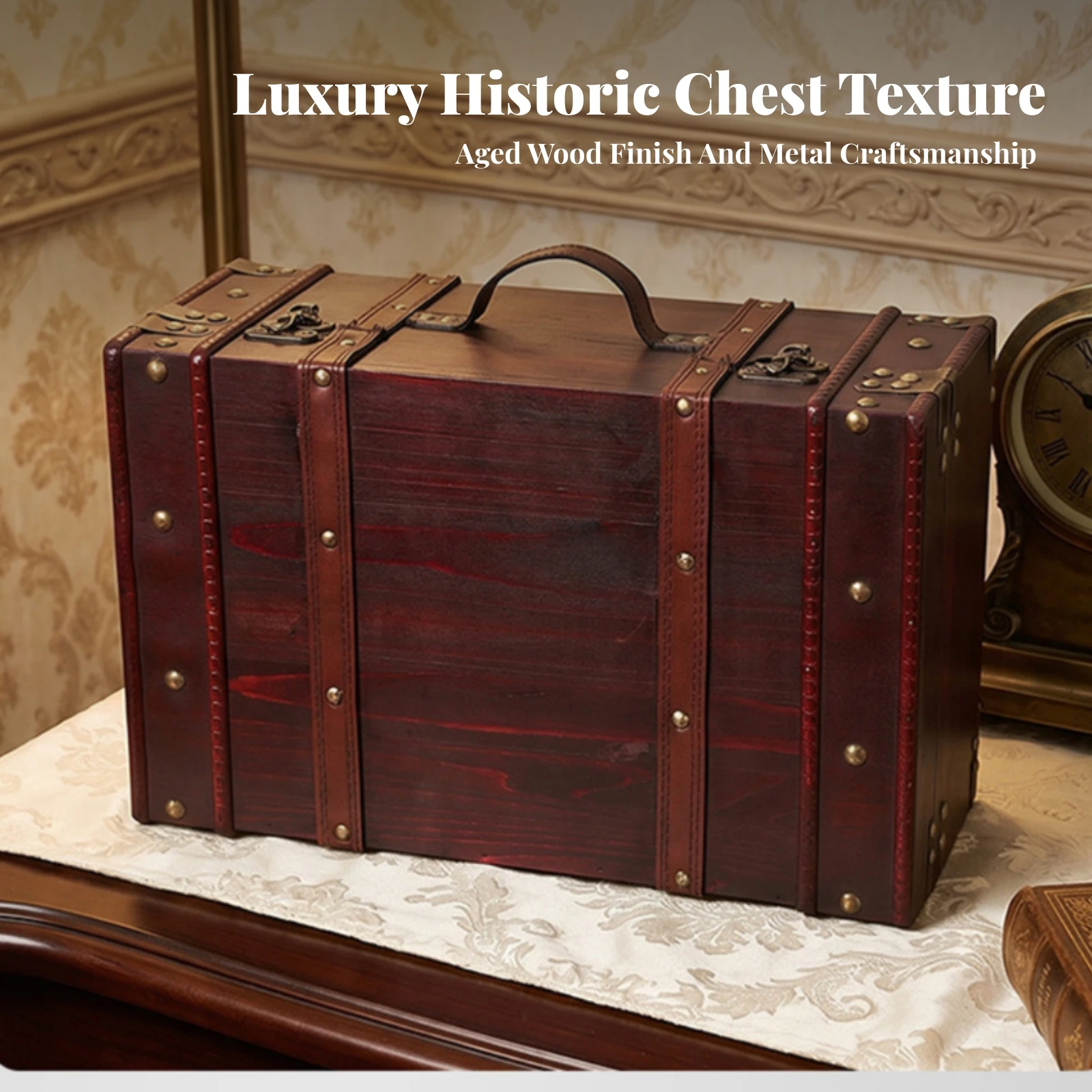 Vintage Wooden Suitcase Sturdy Wooden Storage Chest Storage Suitcase with Handle Stylish Decorative Trunk Practical