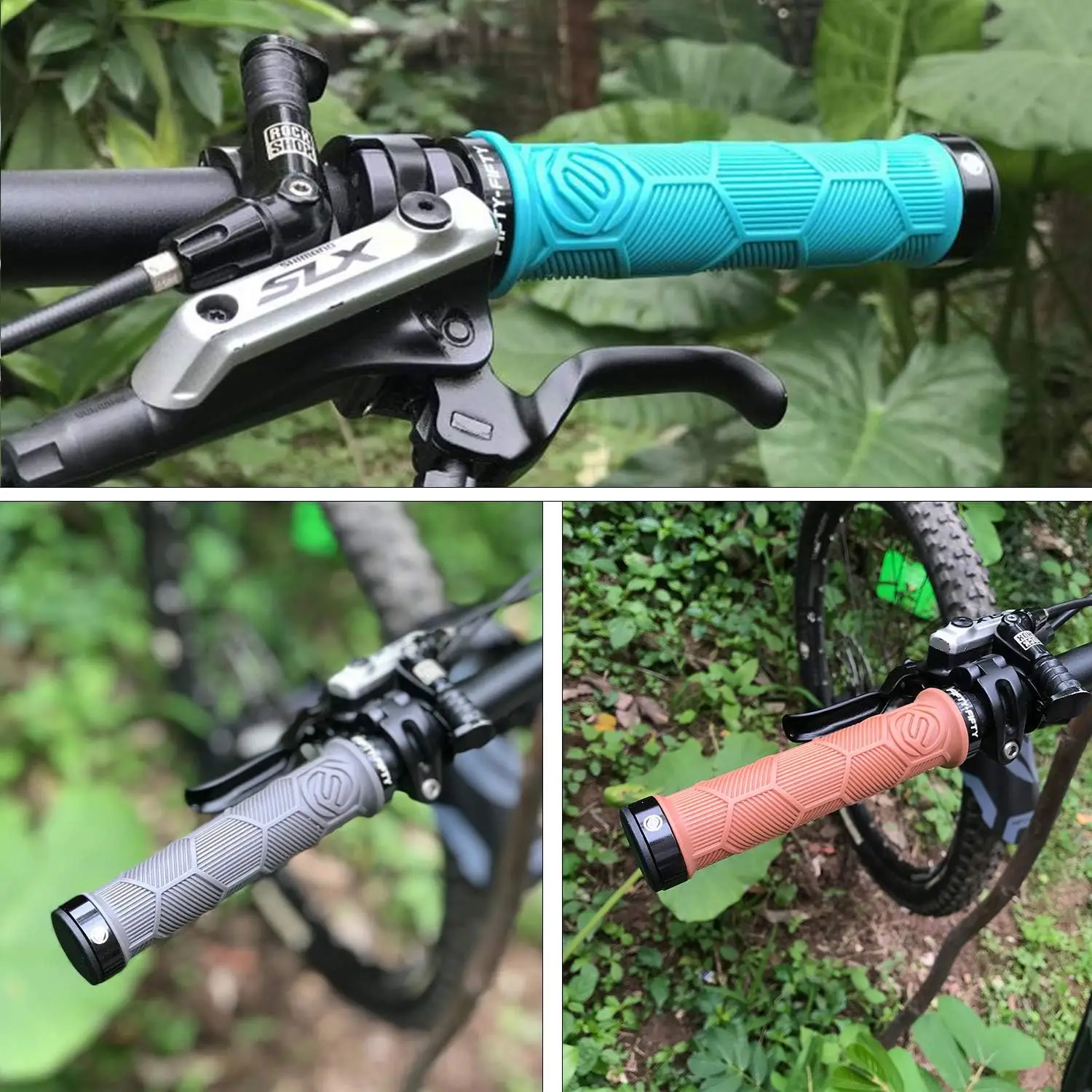 MTB Fahrradlenkergriffe, rutschfest, stoßdämpfend, zweifarbige Spiralgriffe mit Lenkerendstopfen, passend für 22,2 mm Fahrradlenker – Detail 6