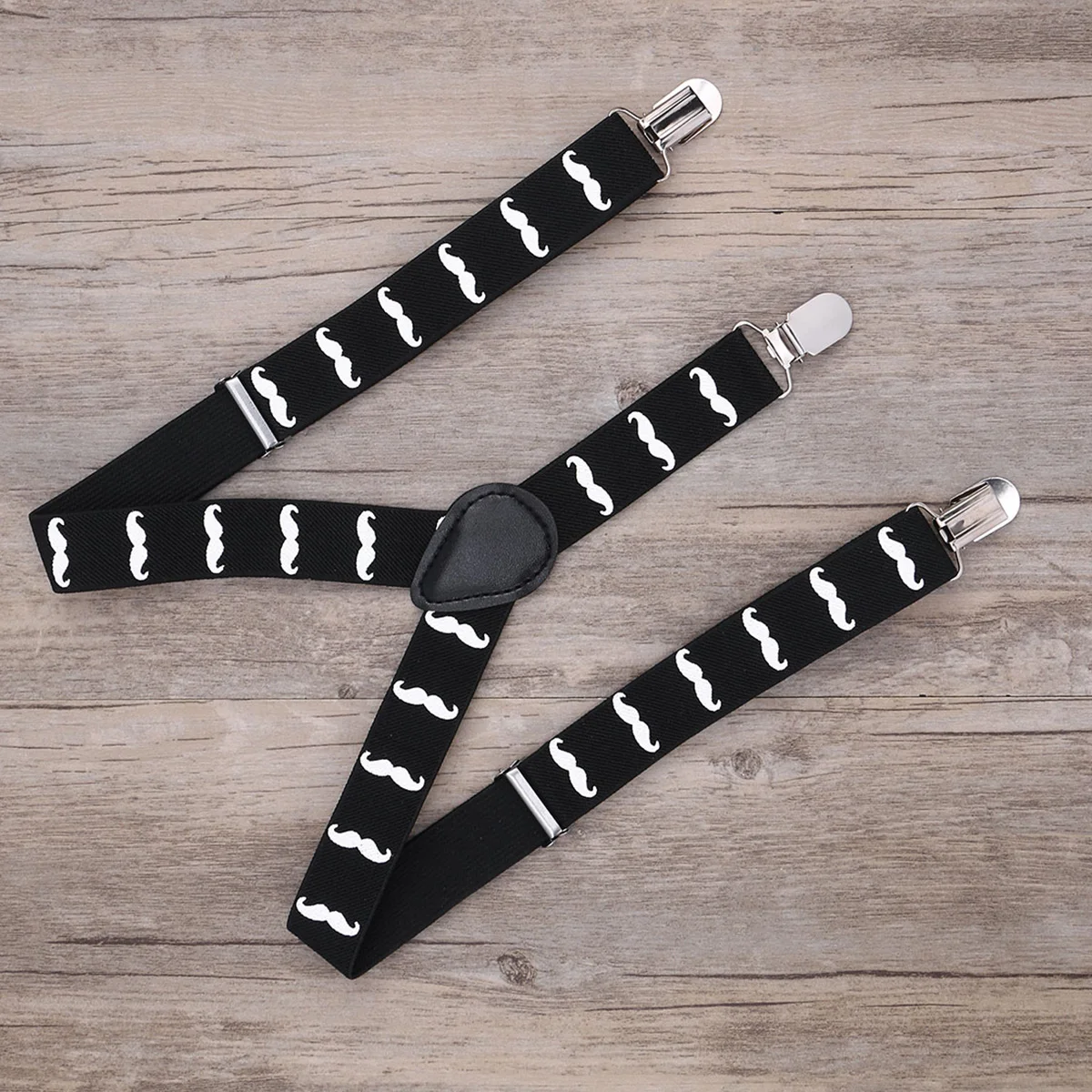 

1pc Beards Pattern Suspenders Y-shape Elatic Belt Strap Braces 3 Clip Buckle Suspenders for Children Kids (Black with White Bear