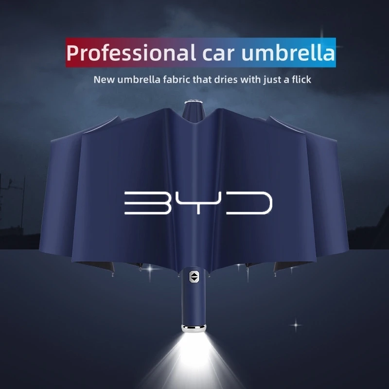 Fully Automatic Folding Umbrella with Double Bones LED Windproof Parasol For BYD F3 E6 Atto 3 Yuan Plus Song Max F0 G3 I3 Ea1