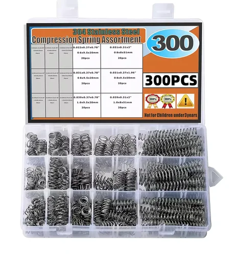 Imagen 2 del producto Kit de resorte de compresión de acero inoxidable de 300 piezas, 15 tamaños (0,39-2 pulgadas/10-50 mm), kit de resorte de compresión versátil