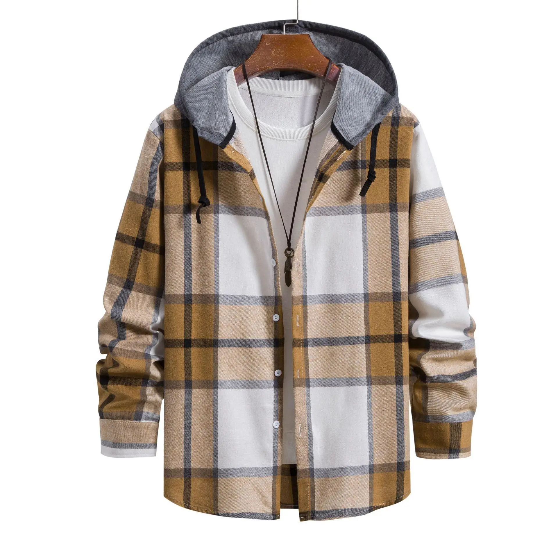 

Men's Cheered Long Sved irt Hooded Thiened Autumn Loose Fit No Brand Iron Free Long Sve Plaid Hooded irt for Men