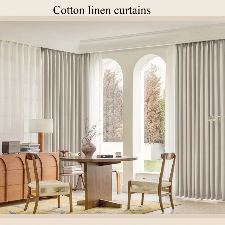 

Blackout Window Curtains Luxury Double Sided Cotton Linen Fabric Sound and Heat Insulation High Grammage Bedroom Living Room