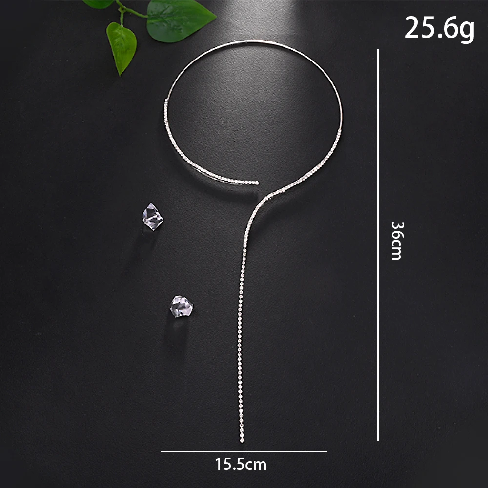 Dainty Rhinestone Tennis Choker Necklace for Women Open Collar Lariat Necklaces Adjustable Crystal Statement Jewelry for Wedding