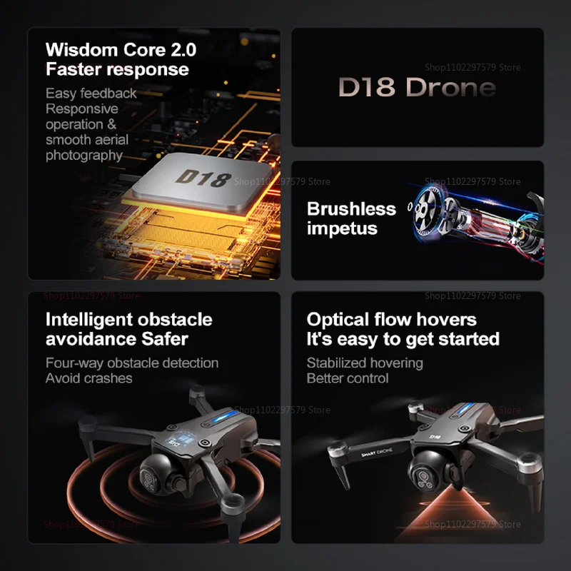 2025 Nieuwe D18 Afstandsbediening drone met 8k professionele HD camera FPV Brushless 360 °   Obstakel vermijden Opvouwbaar Quadcopter-speelgoed