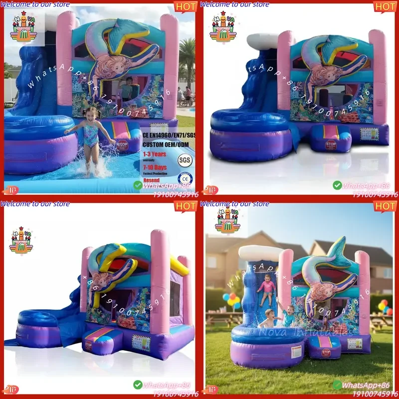 2026 Nova NVWSC-0112 Shiny Mermaid Inflatable Castle Combo Girls Boys Bounce House with Slide PVC Material