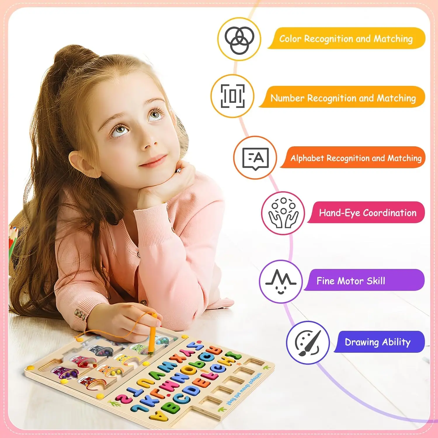 Magnetisch kleurnummerdoolhof voor kinderen Houten bijpassende tekentafel Montessori Educatief spel Speelgoed Multifunctionele leergeschenken