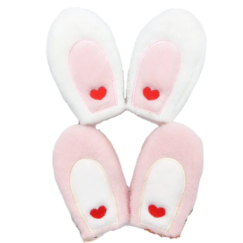 10Pcs/Lot Cartoon Plush Pink Love Rabbit Ear Corner Padded  Applique Crafts For DIY Headband Hair Clips Accessories Patches