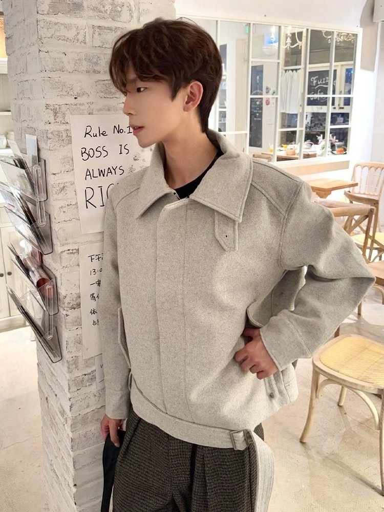 

ay American Retro Belted Jaet Men's ort Regular oulder Spring Autumn Design Switching Collar CleanFit Outerwear