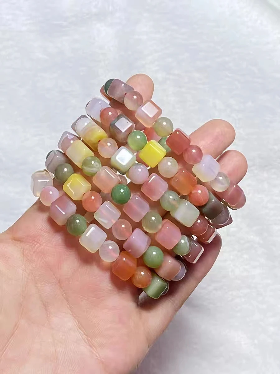 agate candy color square 8-9mm 17cm  bracelet FPPJ wholesale  nature