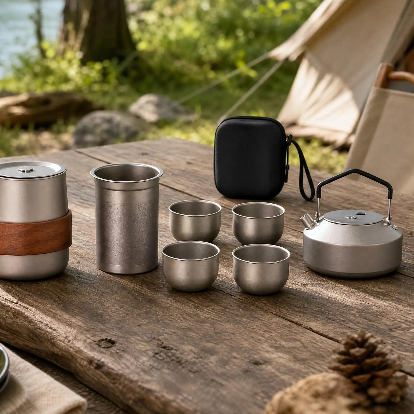 Portable Travel Tea Set with Infuser Lightweight for Road Trips, Camping