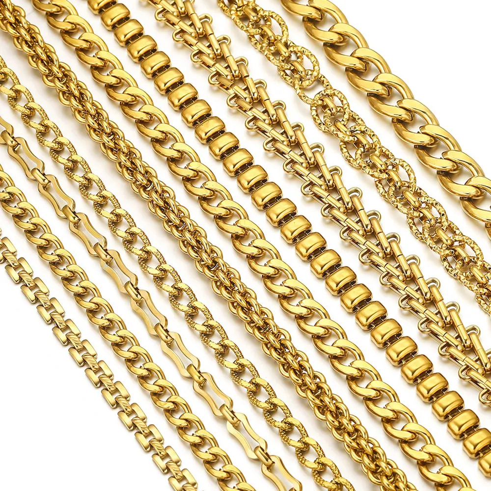 1m Stainless Steel Chain NK Thick Link Chain Punk Electroplated 18k gold DIY Necklace Bracelet Jewelry Making Material Wholesale