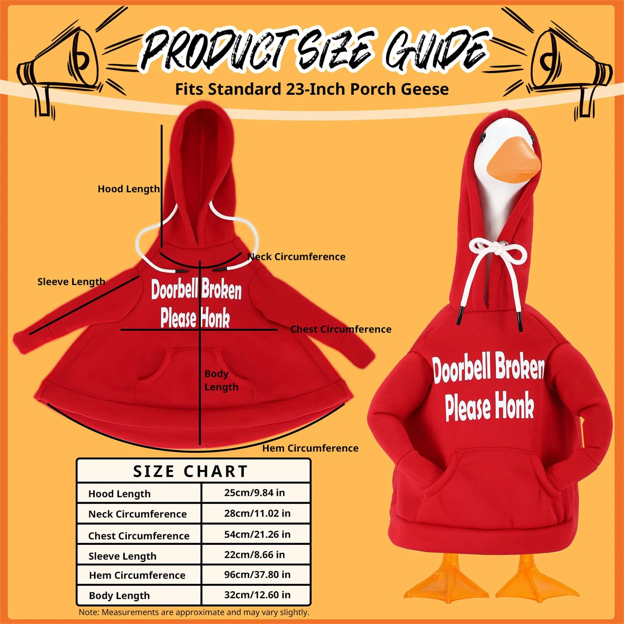 23 Inch Porch Goose Costume Party Hoodie Funny Letter Print Sweatshirt Goose Clothes for Outdoor Patio Yard Lawn Decor