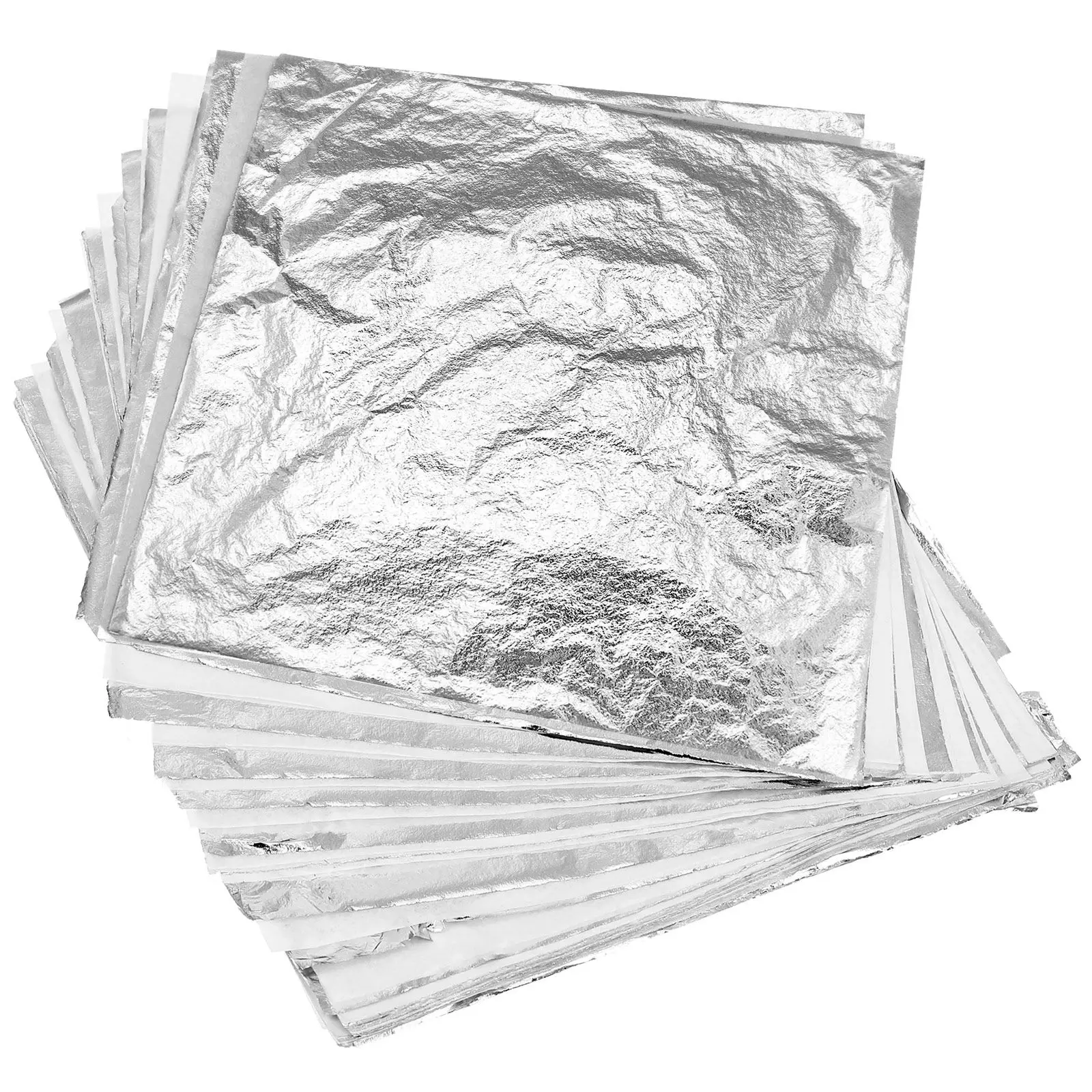 100Pcs Silver Gilding Foil Imitation Silver Leaf Square Shape for Art Crafts Furniture Decoration 9x9cm Non-Edible Leaf
