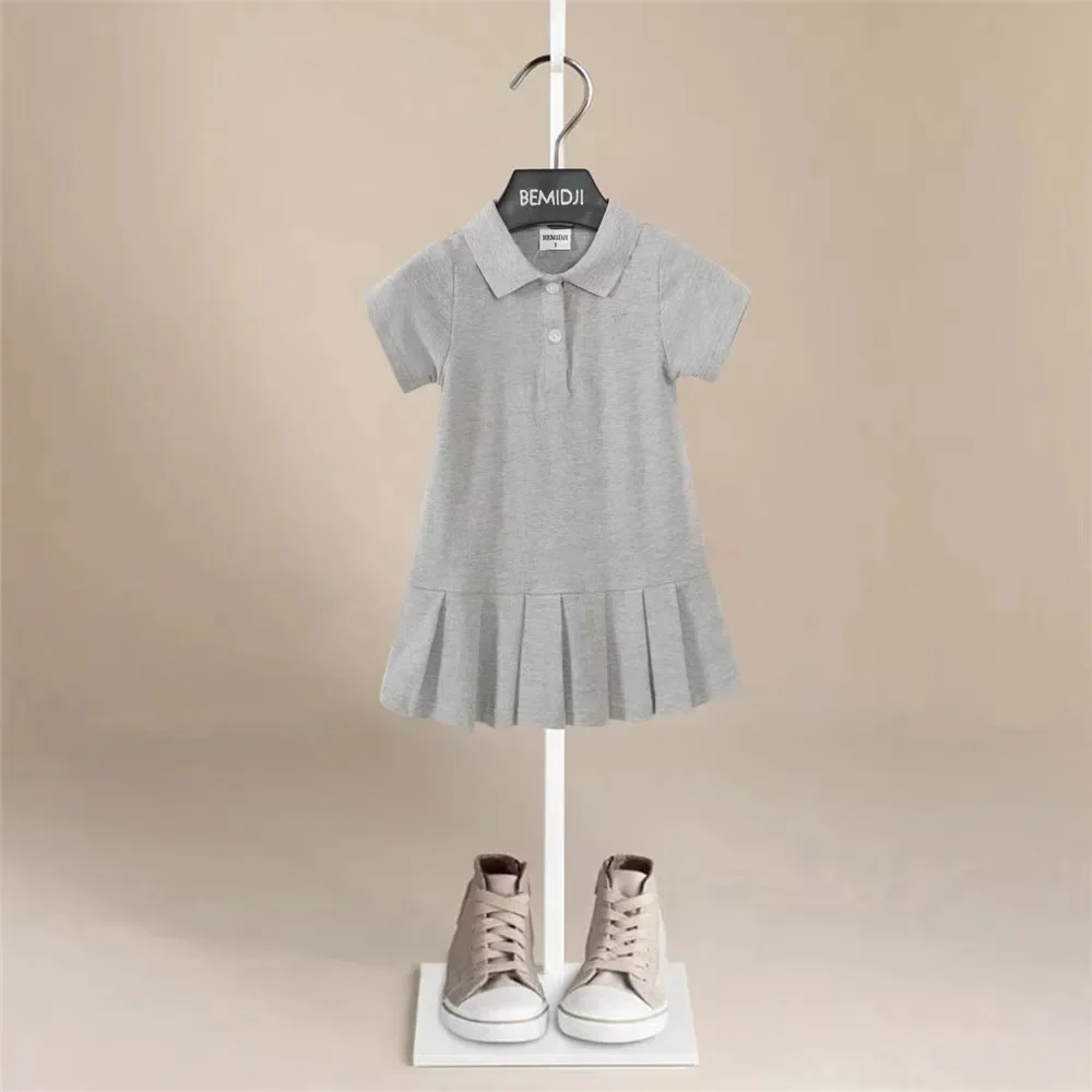 Kids Clothes Girls Summer Grey Cotton Polo Sport Casual Dress  Baby Girls Pretty short sleeves for Children 1-7 Year Dress