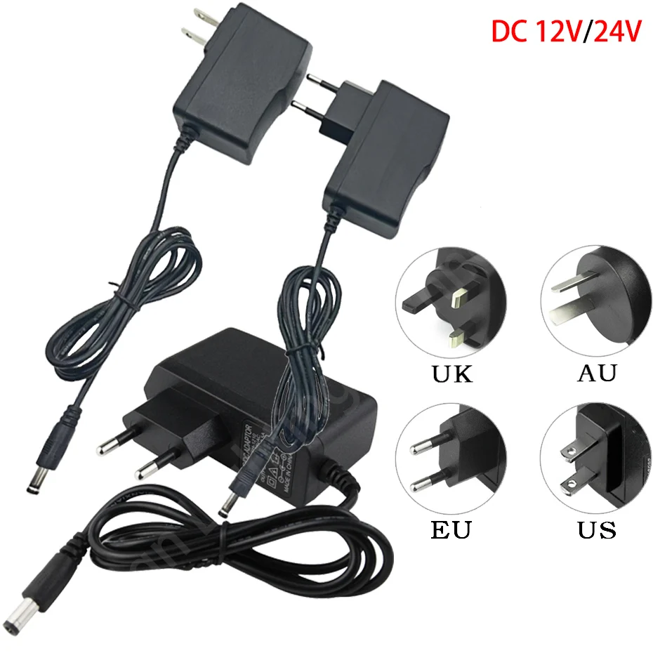 

Адаптер переключателя питания AC110-240V к DC12V 24V 1A-10A с вилками ЕС, США, Австралии, Великобритании для преобразователя зарядного устройства светодиодных лент