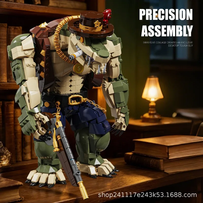Western Cowboy Cool Sheriff Puzzle Assembly Crocodile Building Block Model Desktop Ornament Building Block Assembly Toy