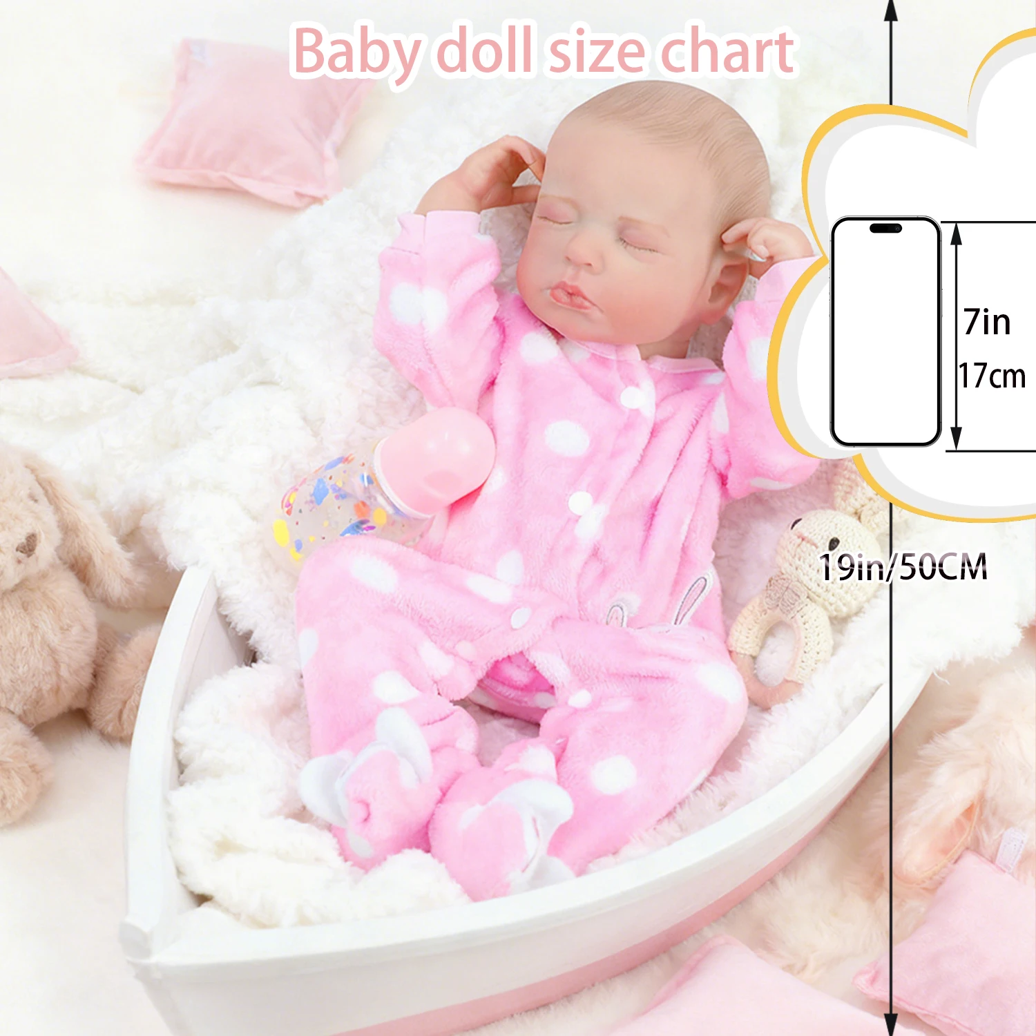 

50CM Full Soft Silicone Body Reborn Baby Sleeping Doll Loulou Washable Poseable Lifelike Painted Hair for Girl Chrismtas Gifts