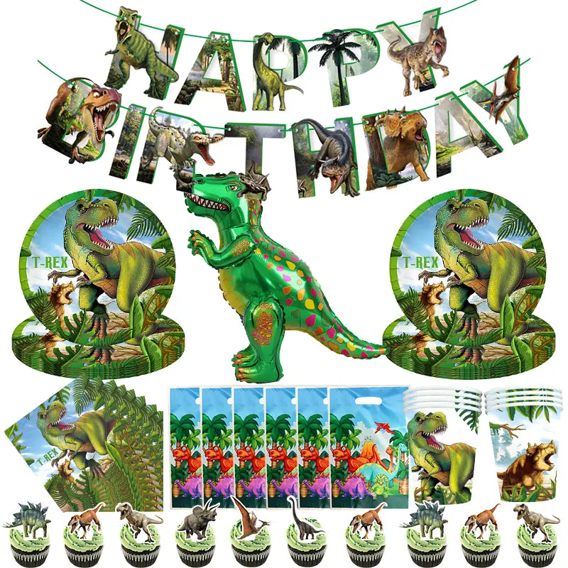 Фото Jurassic World Dinosaur Birthday Decoration Disposable Tableware Kit Party Supplies Balloon Set Banners Cake Topper for Children