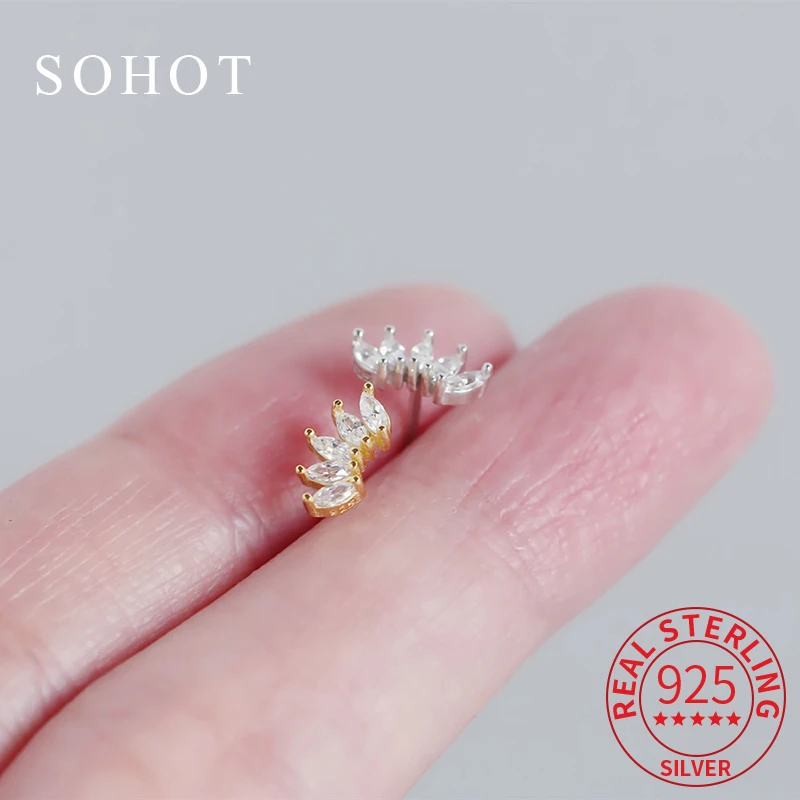 

Real 925 Sterling Silver Minimalist Zircon Tiny Exquisite Stud Earrings For Fashion Women Fine Jewelry Light Luxury Accessories