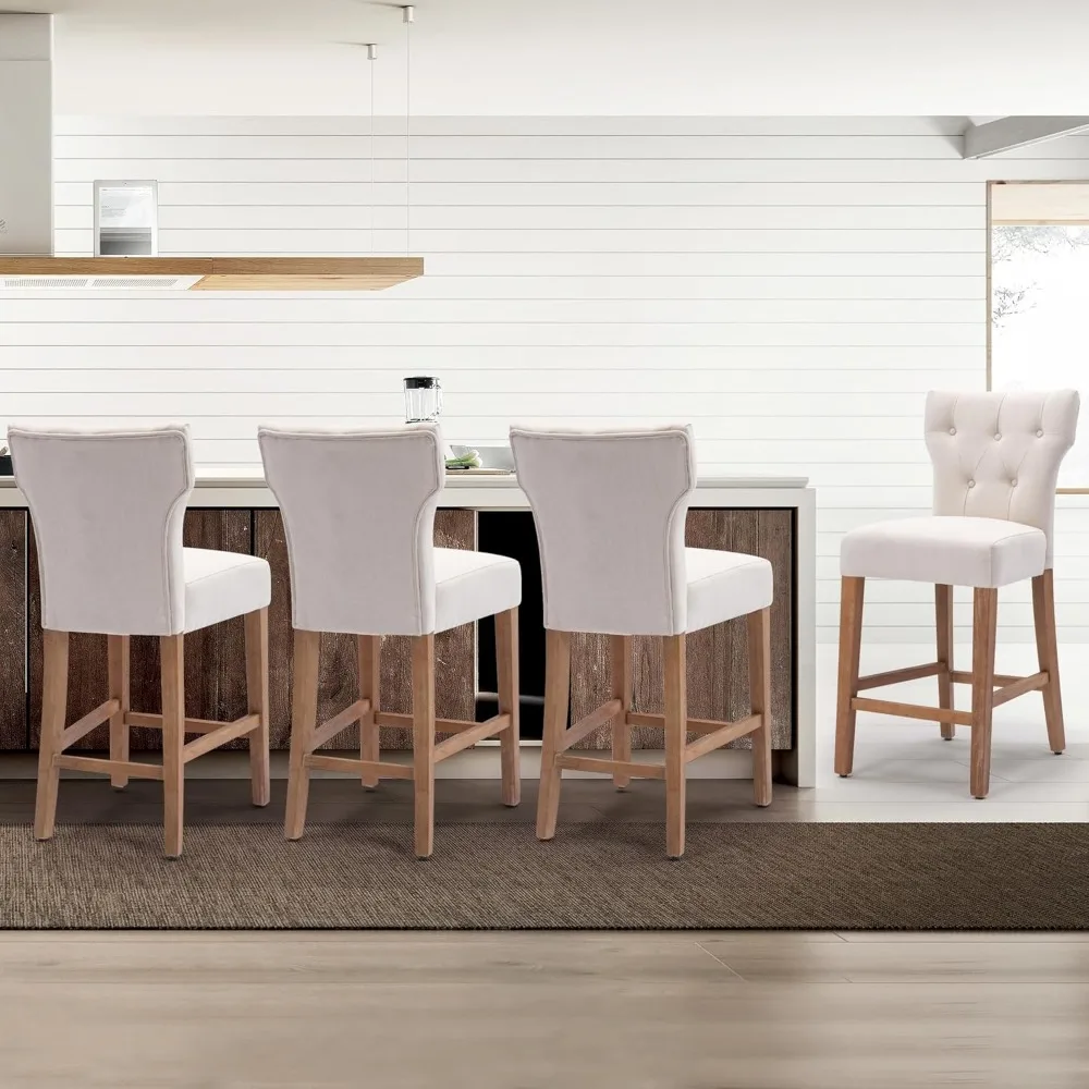 

25 дюймовый тканевый барный стул nobй с обивкой, обеденный стул, ножки из массива дерева, набор из 4